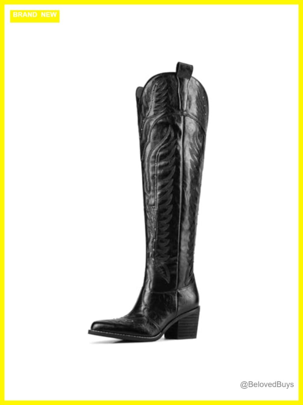 Embroidered Cowboy Boots Over the Knee Wide Calf Chunky Heel Pointed Toe Western